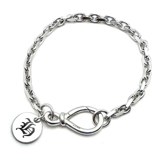 Personalized 925 Sterling Silver Bold Infinity Knot Circle Charm Chain Bracelet -Multiple Sizes-Gift for Him, for Her.