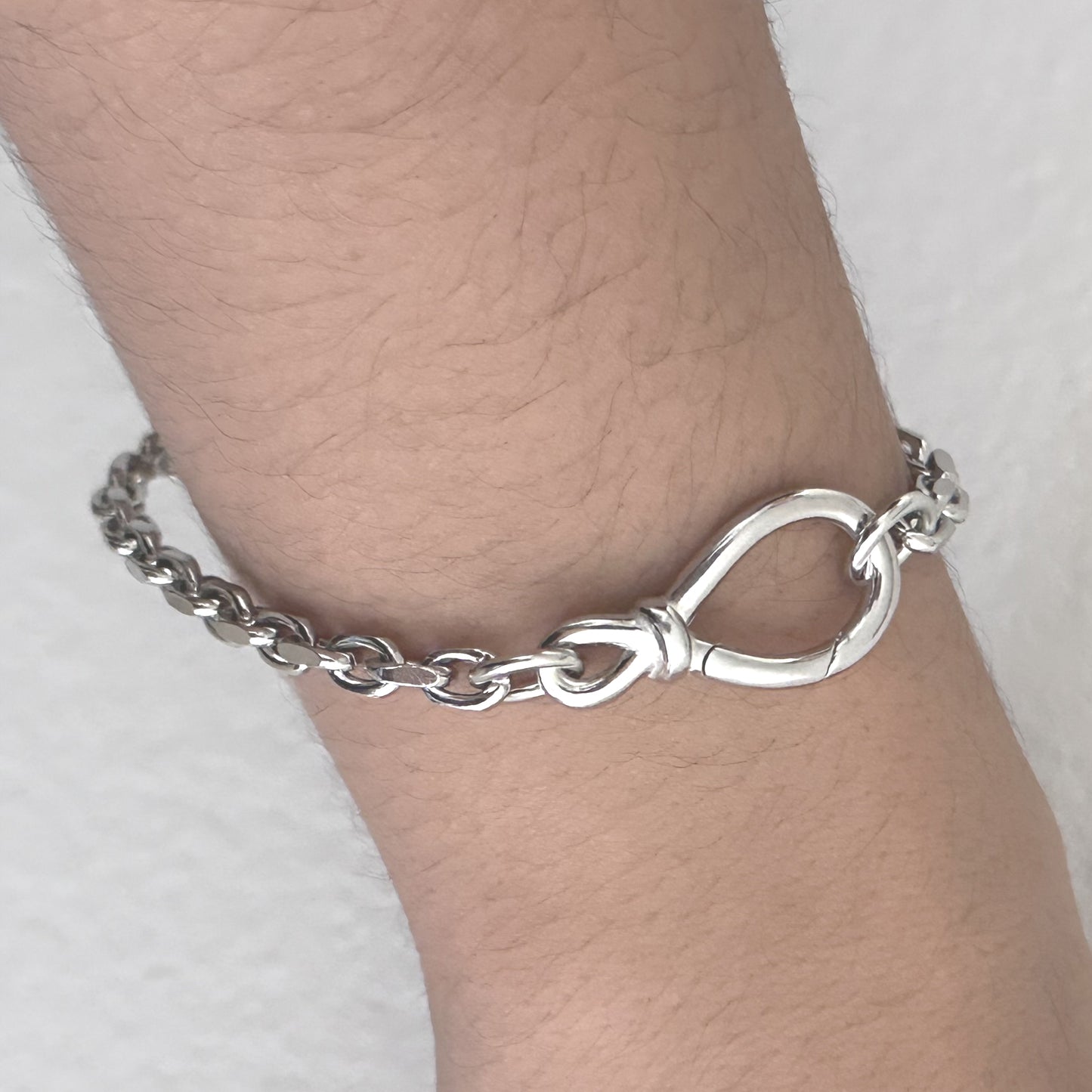 Personalized 925 Sterling Silver Bold Infinity Knot Circle Charm Chain Bracelet -Multiple Sizes-Gift for Him, for Her.