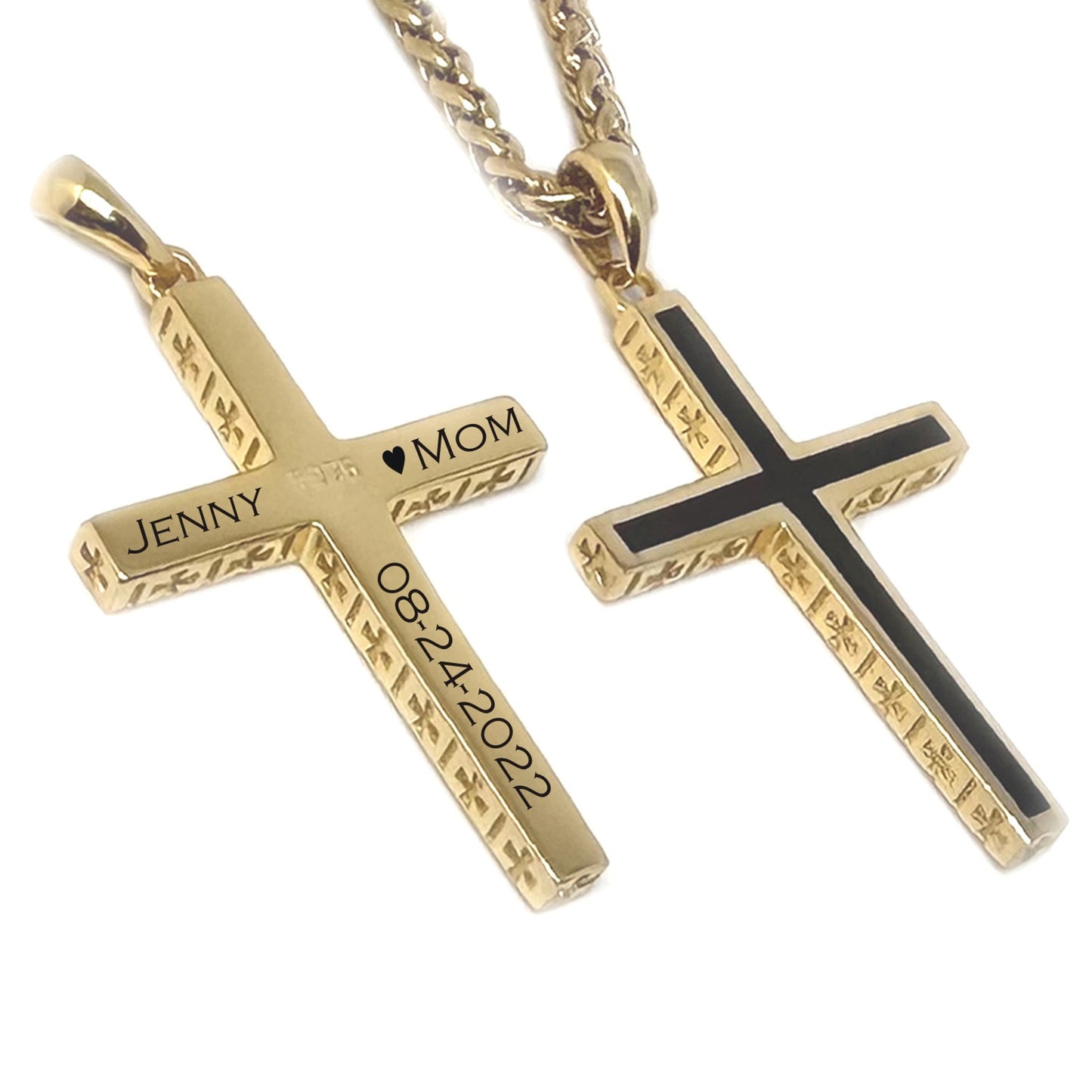 Personalized 18 K Gold Plated 925 Sterling Silver Cross Pendant Necklace with Stainless Steel Chain-Gift for Father ,Dad , Boyfriend ,Husband , Him, Men