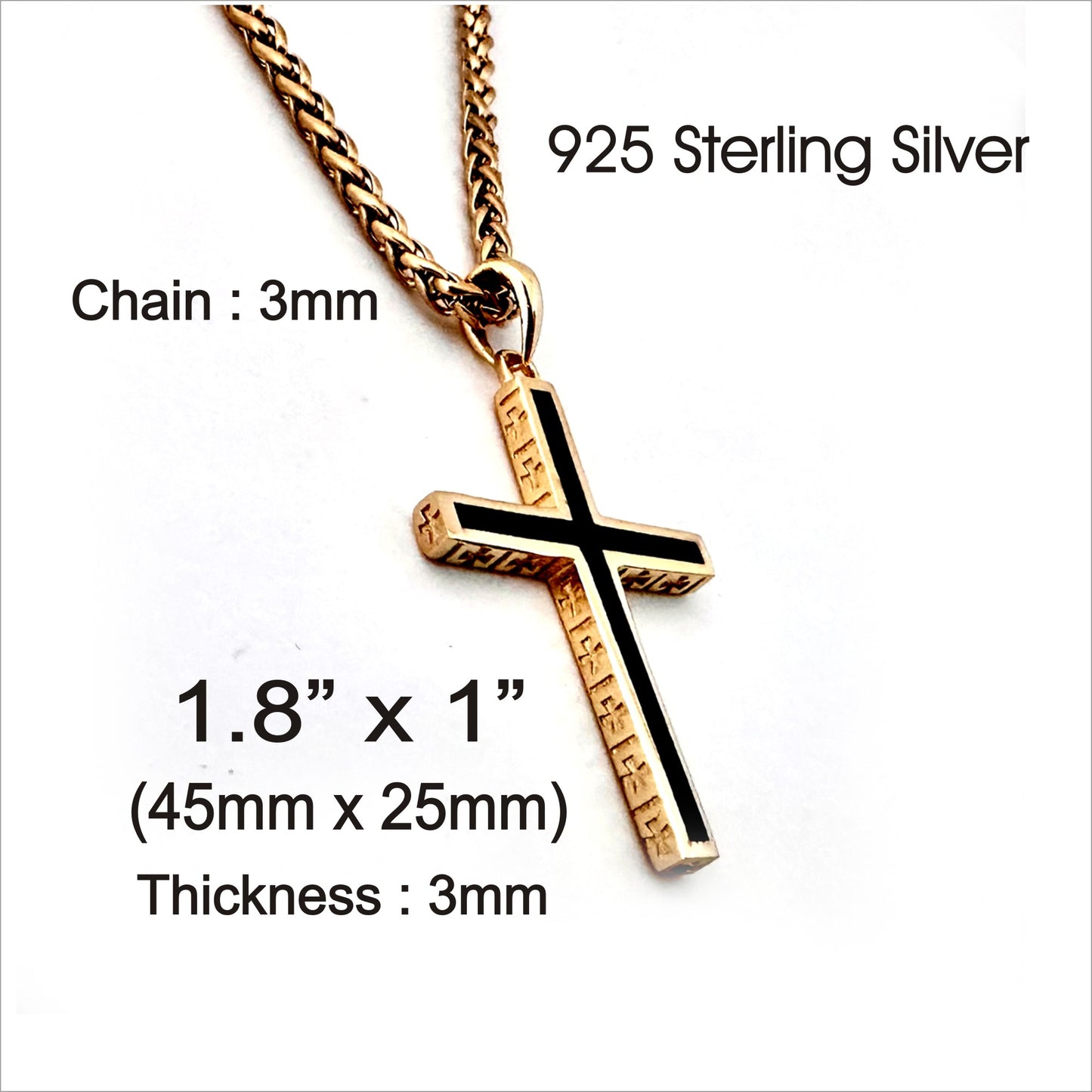 Personalized 18 K Gold Plated 925 Sterling Silver Cross Pendant Necklace with Stainless Steel Chain-Gift for Father ,Dad , Boyfriend ,Husband , Him, Men