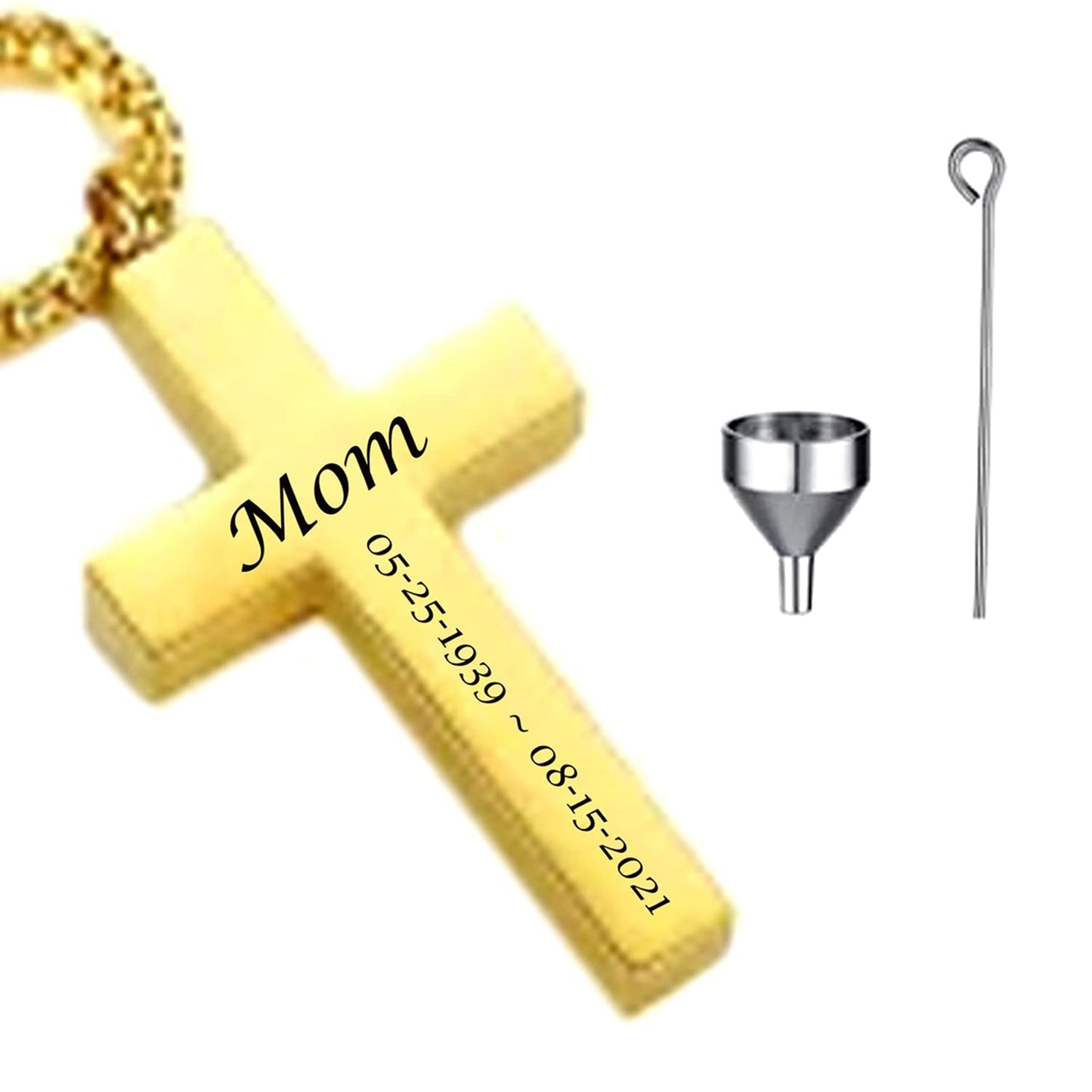 Christmas gift-Personalized CREMATION CROSS URN Necklace Ashes Jewelry Urns Waterproof Pendant Stainless Steel Memorial Ashes Keepsake-S&G