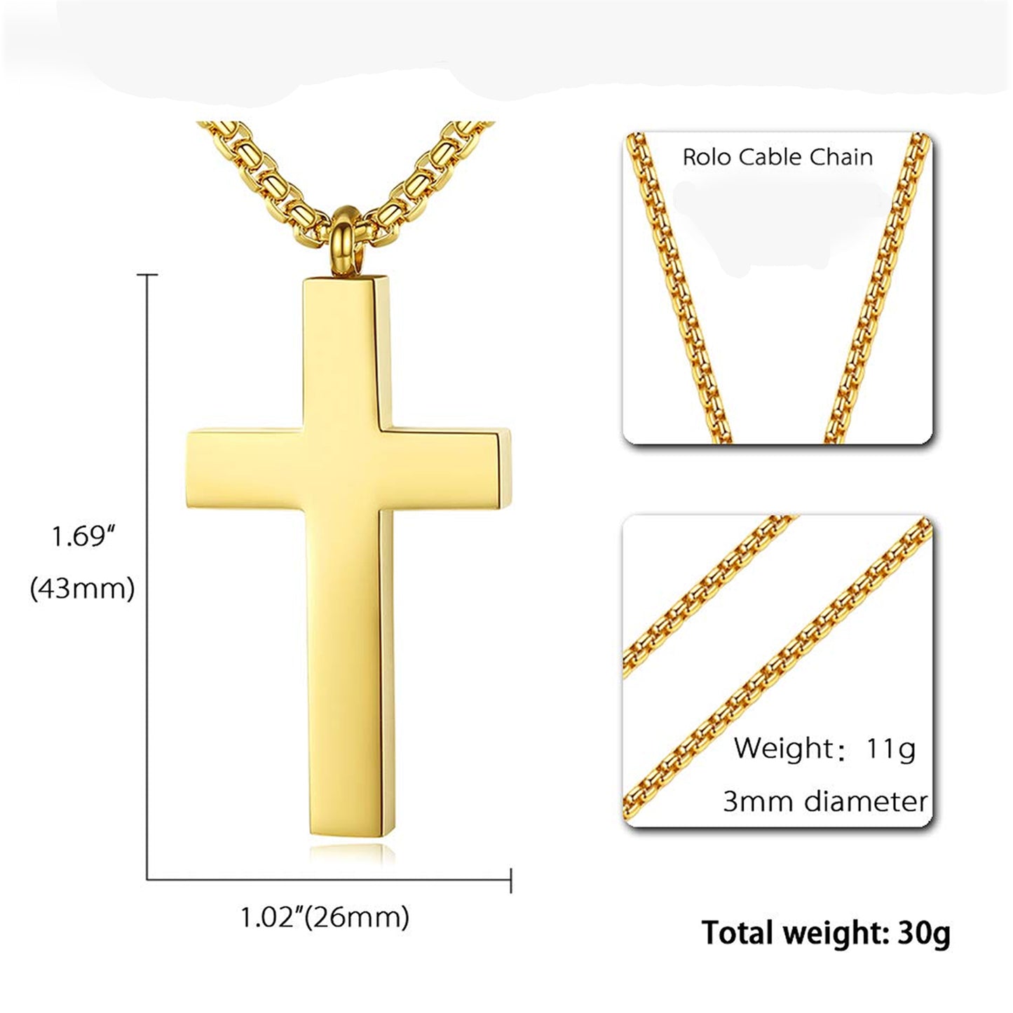 Christmas gift-Personalized CREMATION CROSS URN Necklace Ashes Jewelry Urns Waterproof Pendant Stainless Steel Memorial Ashes Keepsake-S&G