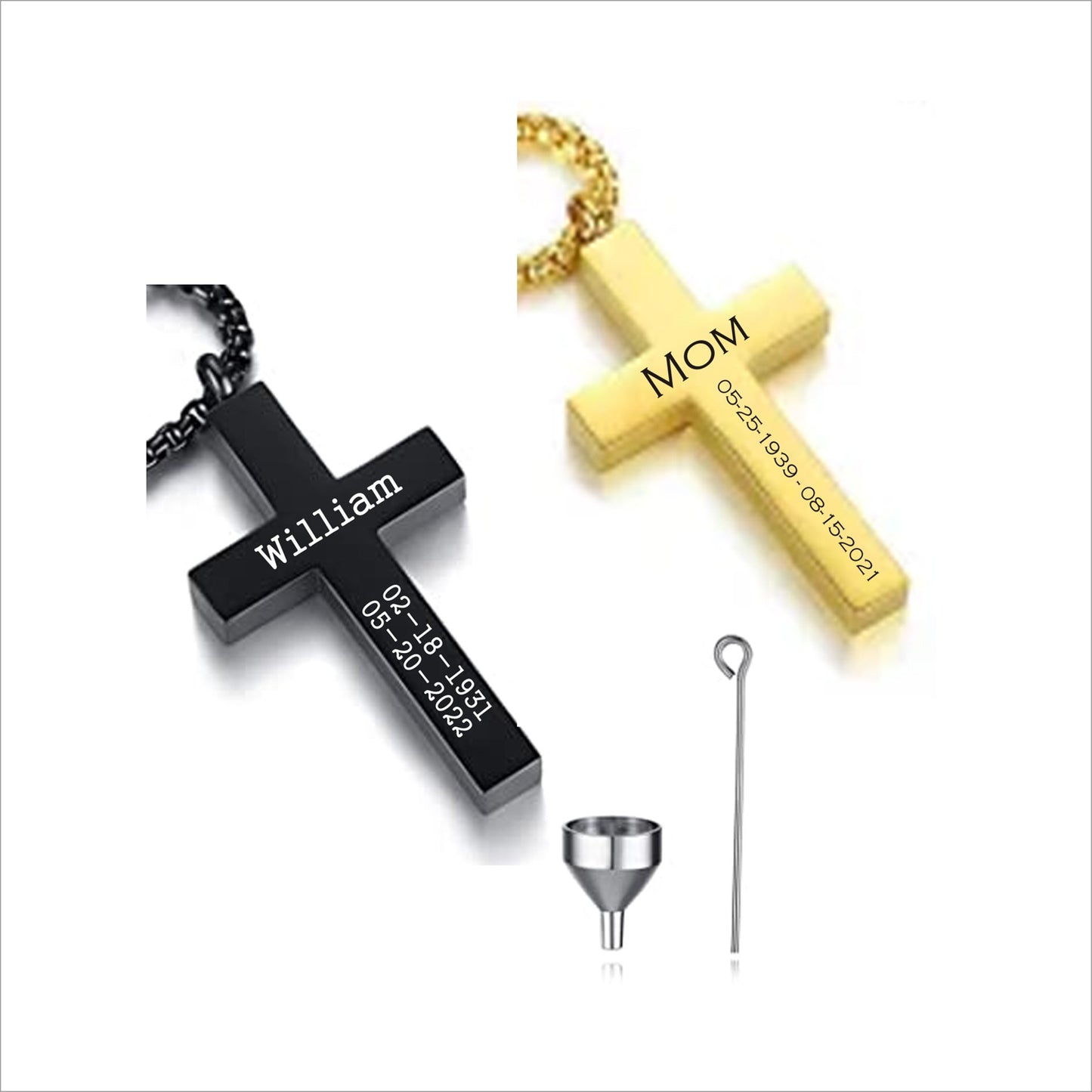 Christmas gift-Personalized CREMATION CROSS URN Necklace Ashes Jewelry Urns Waterproof Pendant Stainless Steel Memorial Ashes Keepsake-B&G