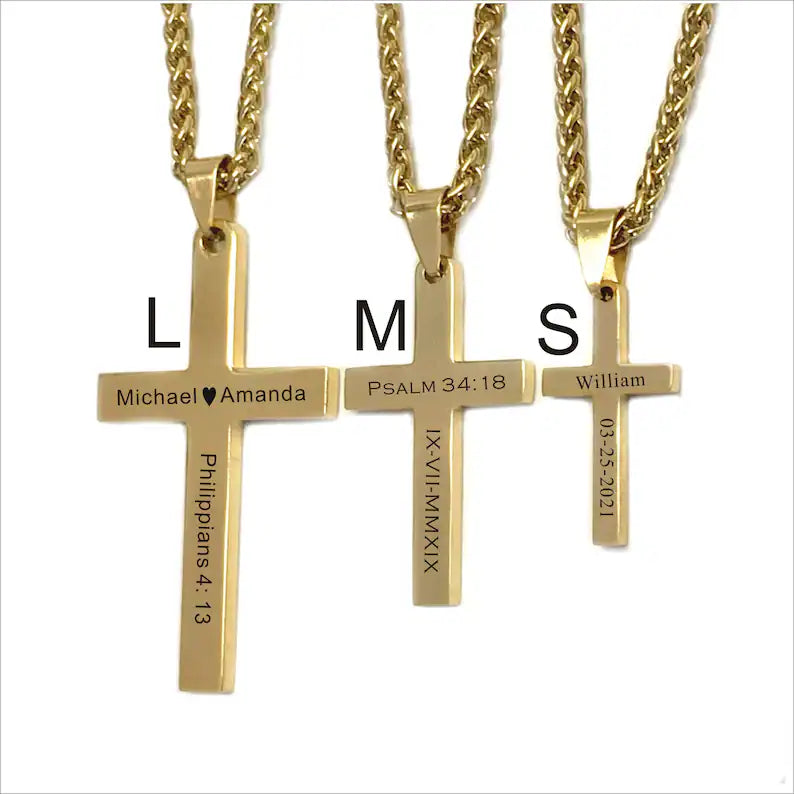 Personalized 18 K Gold Plated Cross Necklace , Customized Men Cross Necklace-Christmas Gift for father ,dad ,boyfriend ,husband , gift for him, men