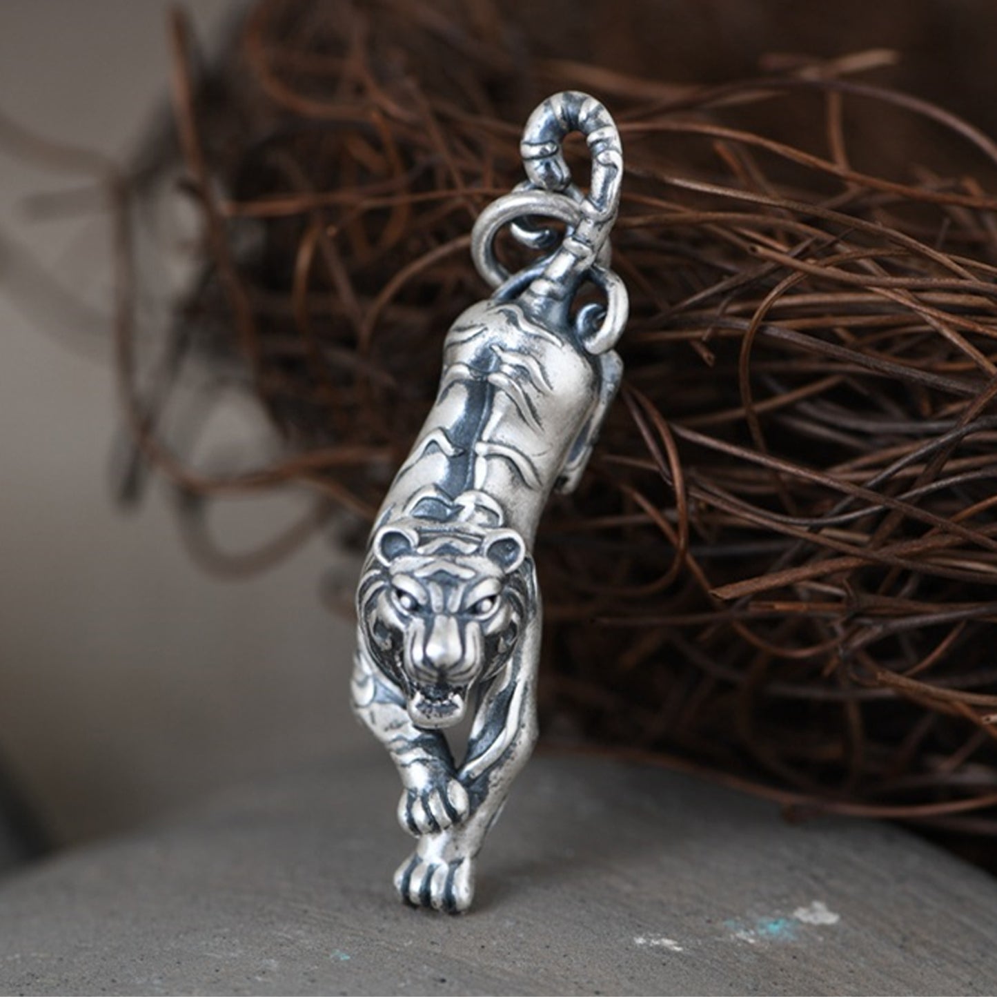 Genuine Solid 925 Sterling Silver Tiger Pendant  Necklace-Anniversary Christmas Gift for Men, Him, Dad , Father , Husband