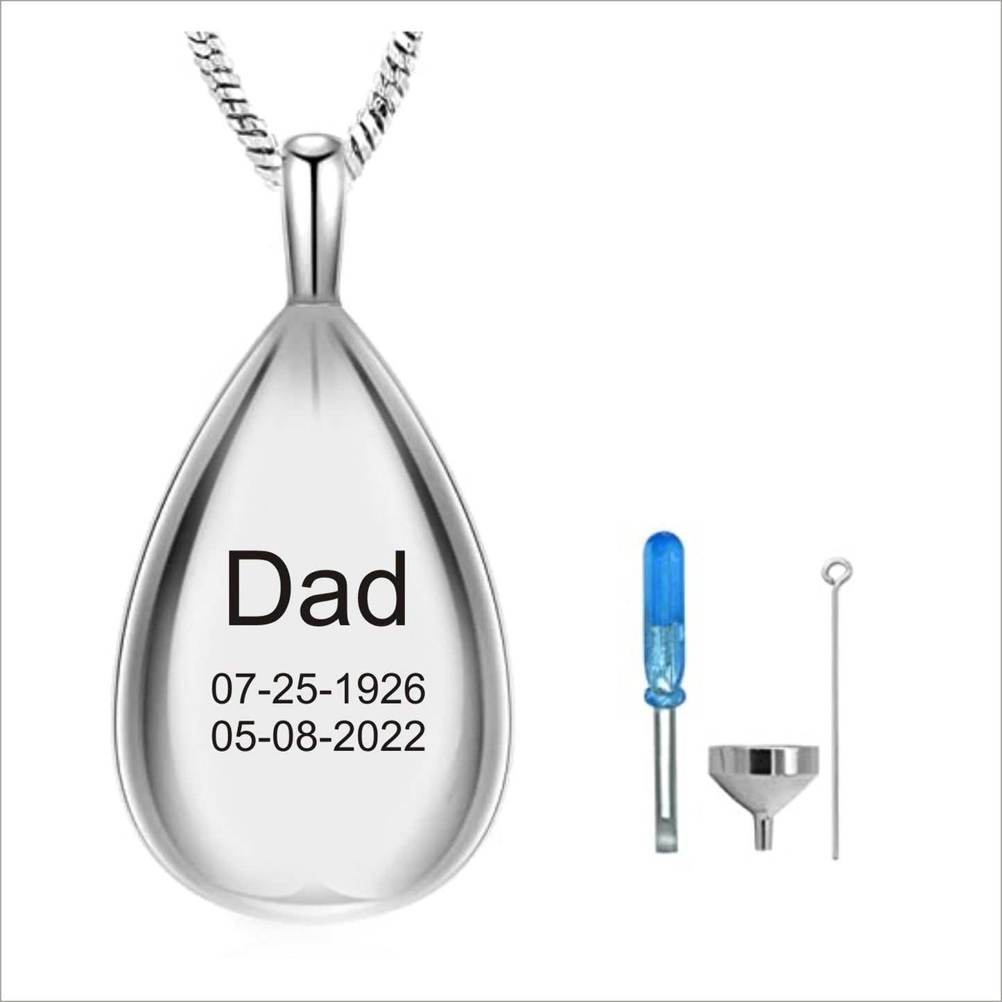 Personalized URN Engraved Teardrop Keepsake Ashes Necklace Urn Pendant Cremation Memorial Jewelry for Pets and Human