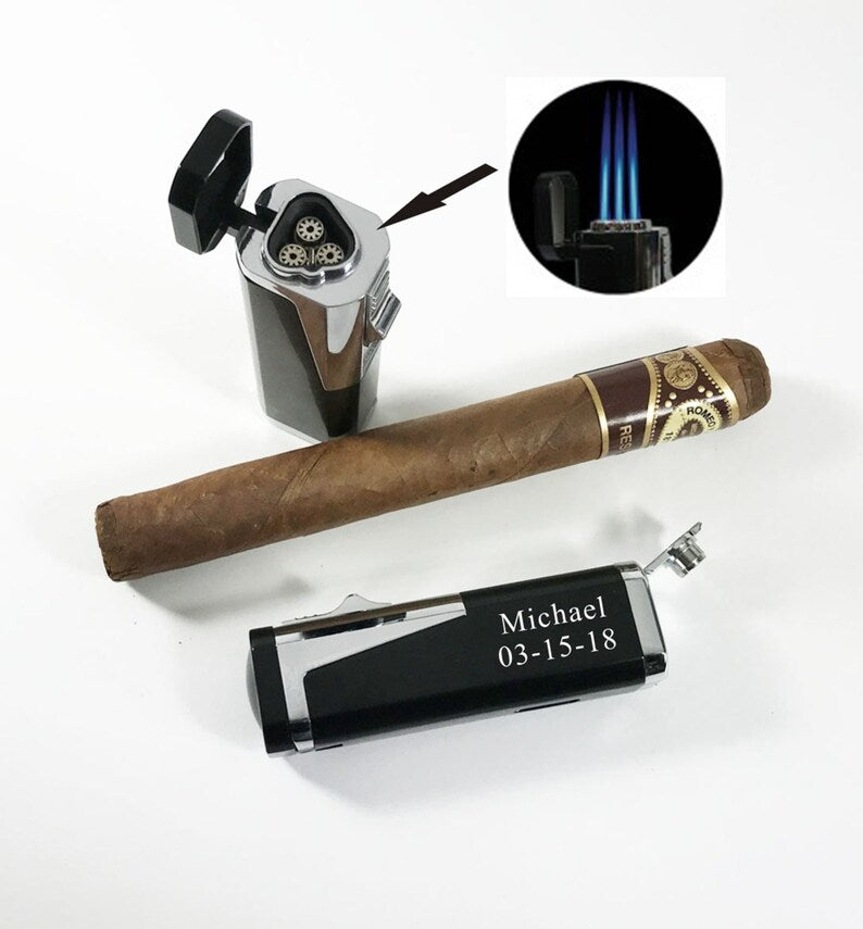 Personalized Cigar torch lighter, Cigar cutter, Butane lighter-Gift for him