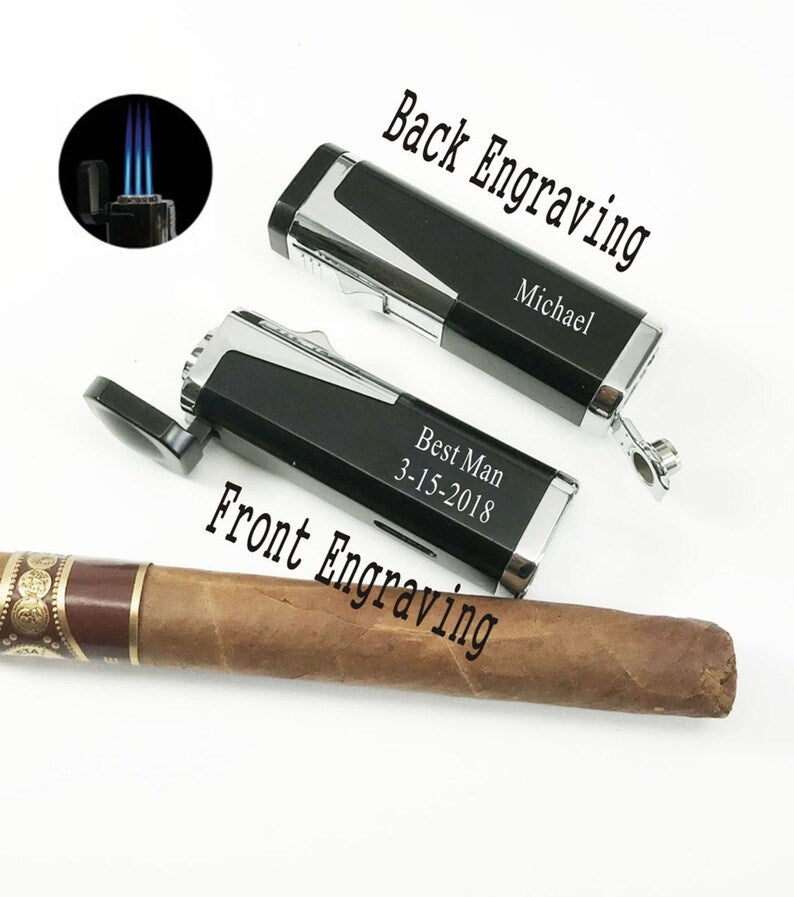 Personalized Cigar torch lighter, Cigar cutter, Butane lighter-Gift for him