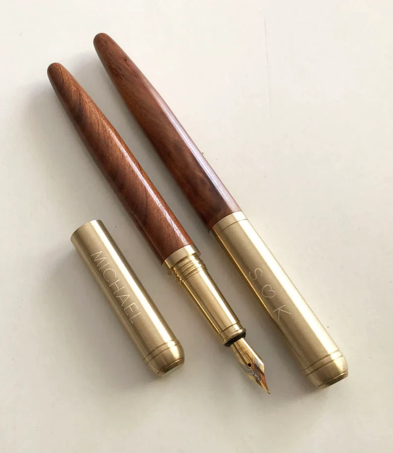 Personalized Engraved Custom Brass Wood ink pen, Fountain pen -Christmas , Father's day , Anniversary , Birthday gift for him, gift for men